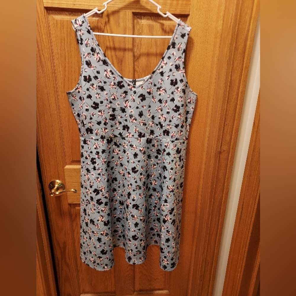 Torrid Size 2 (XXL/2X) Sleeveless Light Blue Dress with Floral Pattern